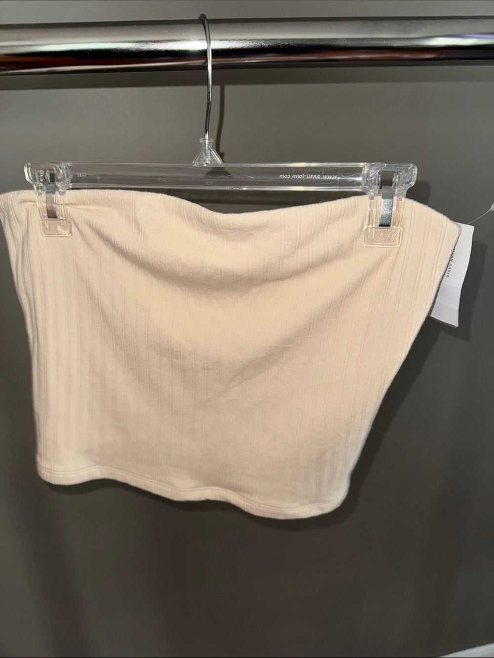 American Eagle Outfitters Cream Ribbed Strapless Crop Top